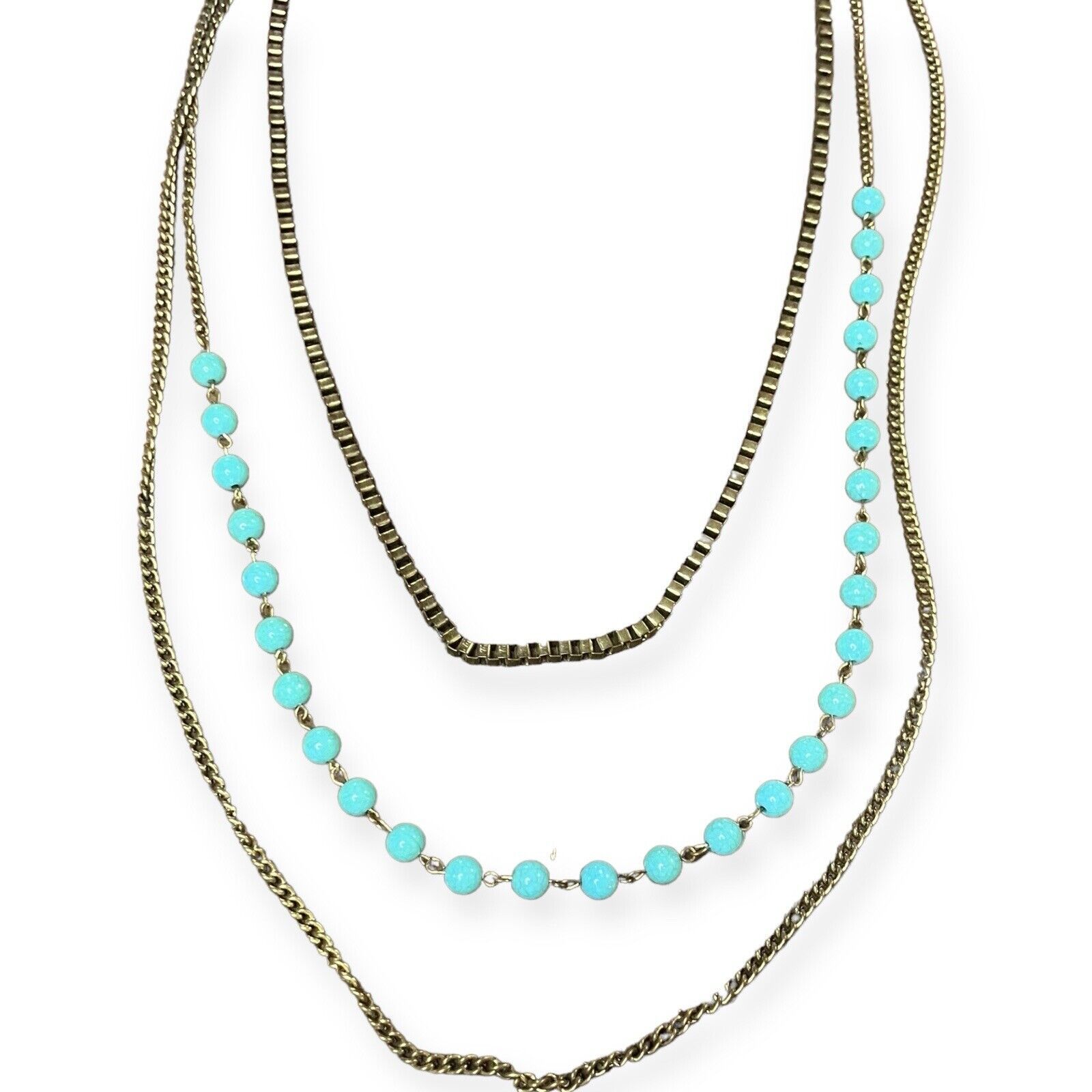 Aldo Signed Statement Multi Layer Fringe Chains Blue Beads Adjustable Necklace 22$